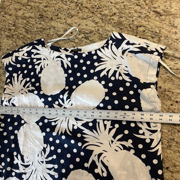 Ann Taylor Womens Petite L Blue White Pineapple Polka Dot Linen Blend Blouse - Picture 8 of 9
